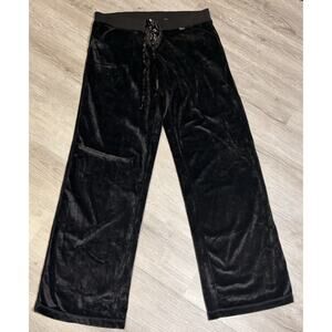 BCBGMAXAZRIA Velour Lace Up Front Straight Leg Lounge Pant Y2K Size L Black